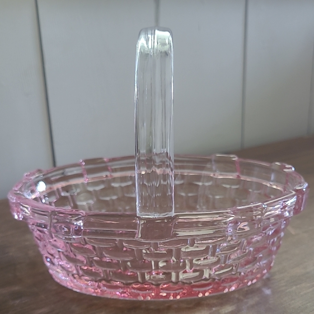 Elegant Depression Pink Glass Basket